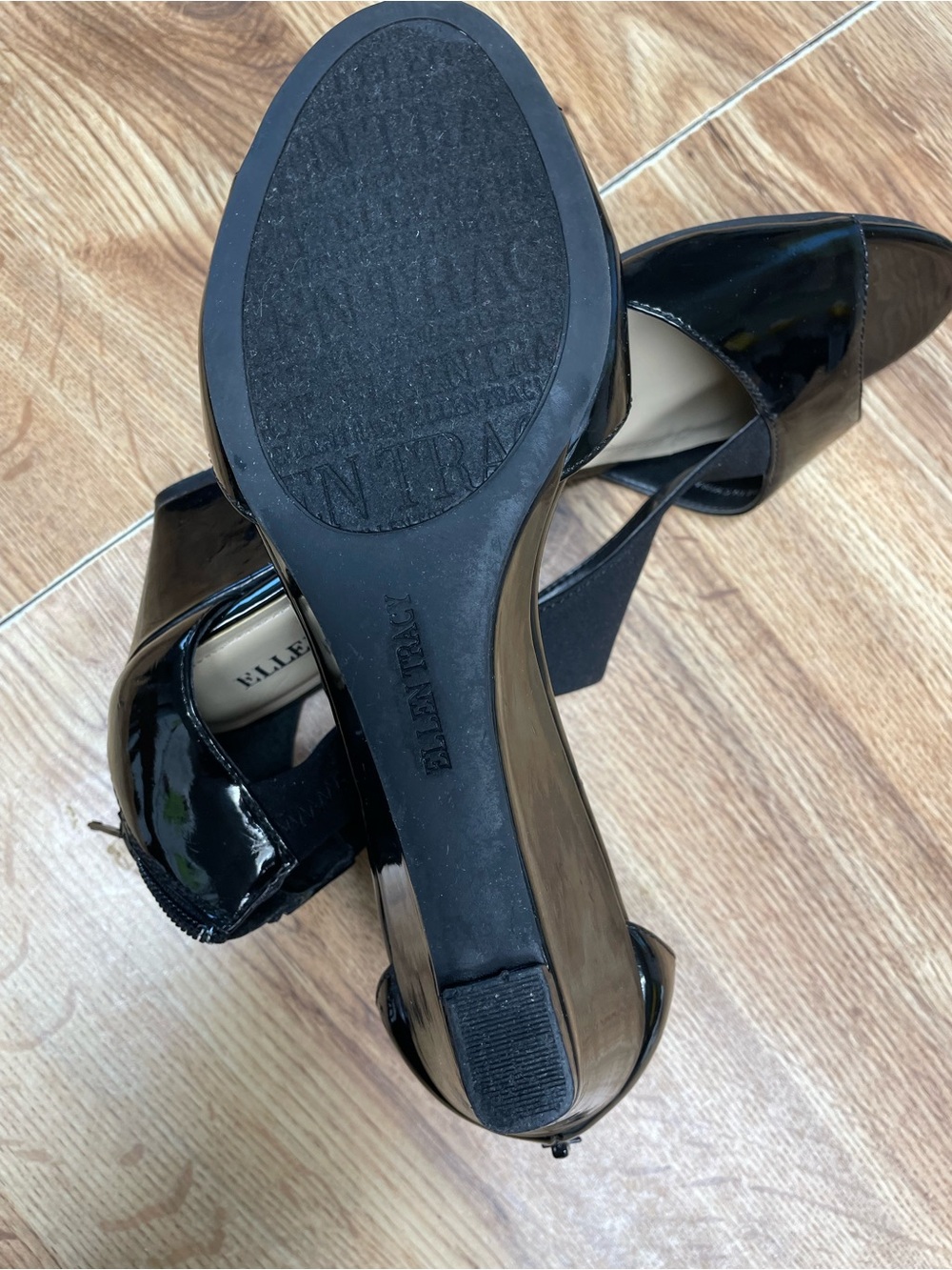 Ellen Tracy Black Patent Open-Toe Slingback Sandals - Picture 7 of 7